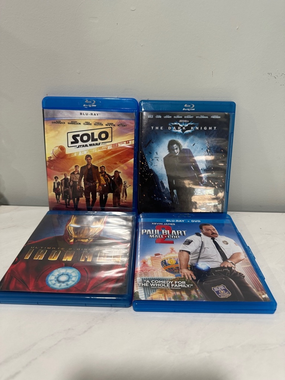 Blu-ray Movie Lot - Solo, The Dark Knight, Iron Man, Paul Blart